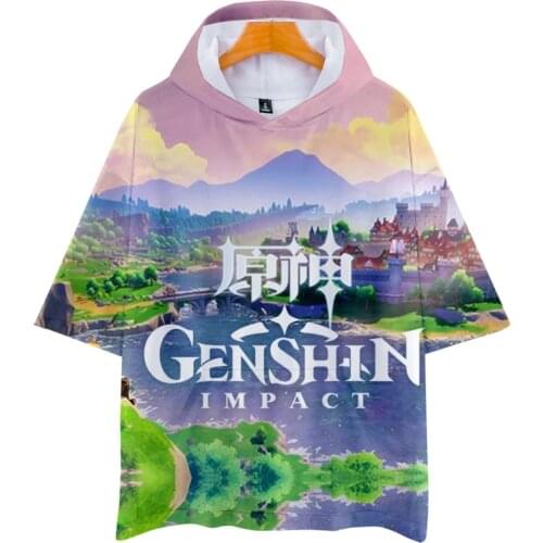 Hooded Tshirt 3D Printed Harajuku Genshin Impact Short Sleeves hoodie Sweatshirt Teen Cosplay Costume Men Women Tshirt hoodies