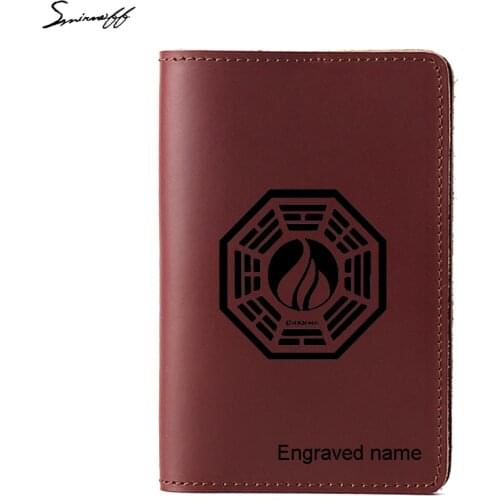 Engraved TV Play Lost DHARMA Logo Travel Passport Organizer Simple Style Passport Card Holder Wallet leather Passport cover