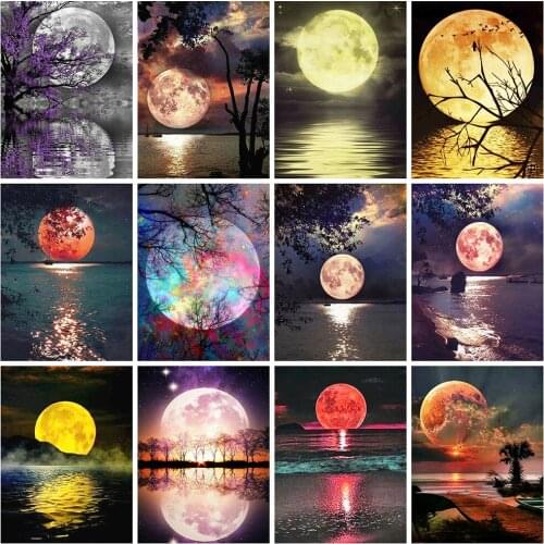 Huacan Diamond Painting 5d Landscape Moon Full Square Drill DIY Diamond Art Embroidery Nature Mosaic Needlework Home Decor