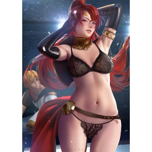 Sexy Arena Girl Posters and Prints Custom Anime Game Red Hair Woman Wall Art Pictures Canvas Painting for Living Room Decoration