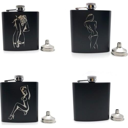 Alalinong Sexy Girl Black Hip Flask 6 Oz Stainless Steel Personalized Flask for Alcohol Laser Engraved Gift Set Drinkware Bottle