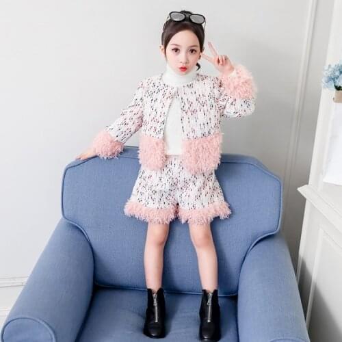 Girls' older childrens British suit 2021 spring and Autumn New childrens fashionable coat and shorts two-piece set