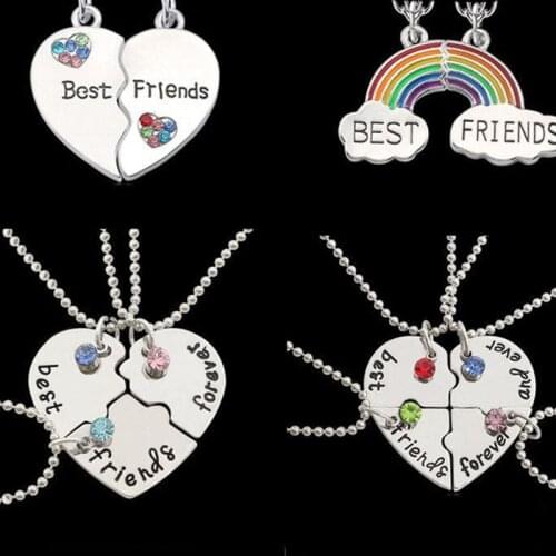Best friend bff necklace for 2 friends 3 friends 4 friends 6 friends heart rainbow puzzle map key lock yinyang pizza friendship