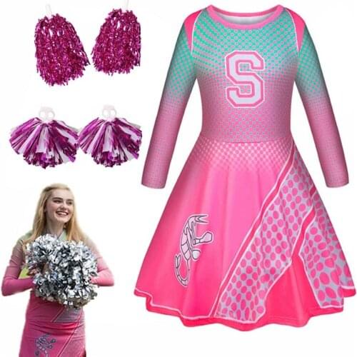 Fashion Zombies 2 Addison Cosplay Halloween Costumes for Girls Cheerleader Kids Princess Dress with Flower Ball Party Clothing