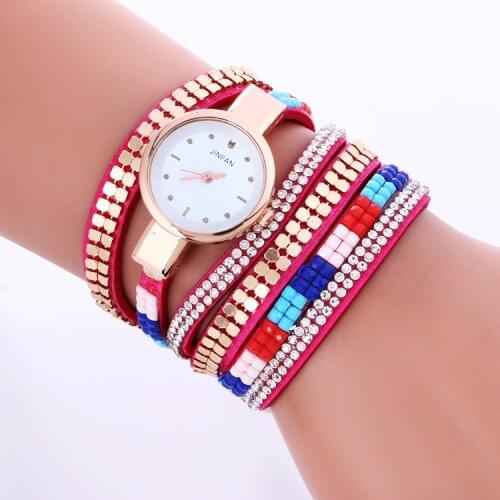 Fashion Women Long Rhinestone Colorful Bracelet Watch Hot Sale Quartz Wristwatch Women Dress Leather Bracelet Watches 916930