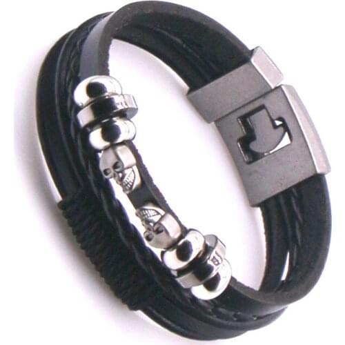 Punk Men Jewelry Black Braided Leather Bracelet Environmental protection Alloy Skull Buckle Fashion Bracelet Bangles Men Jewelry