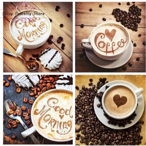 Diamond Embroidery Kit Latte Coffee Cup 5D Diamond Painting Mosaic Drink Art Cross Stitch Cafe Dining Room Kitchen Decor Mural