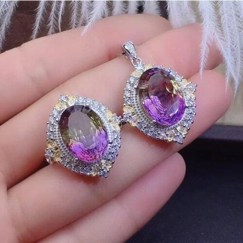 New Arrival Natural and Real Natural And Real Ametrine Set 925 sterling silver Fine jewelry 1pc ring,1pc Pendant