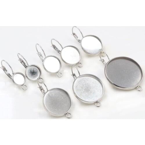 No Fade ) 8/10/12/14/16/18/20/25mm 10pcs Stainless Steel one Loop French Lever Back Earrings Base,Fit 8-25mm Glass Cabochons