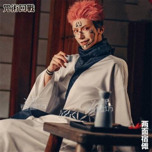 New Japanese Anime Jujutsu Kaisen Cosplay Costume Halloween Clothes Set For Ryomen Sukuna Cos Kimono Coat+Pants+Wig