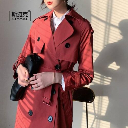 2021 Spring New Korean Popular Medium Length Windbreaker Versatile Temperament Brick Red Slim Personality Coat