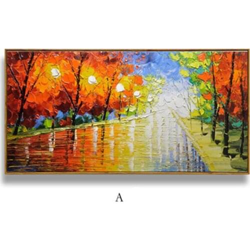 Original Artist Handmade Wall Art Modern Oil Painting Abstract night riverside view On Canvas Wall art Pictures For Living Room