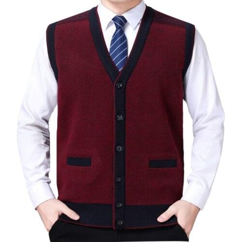 Autumn Winter Mens Vest Wool Sleeveless V-neck Patchwork Soft No Yq Clothing Knitted Casual Male Sweater Drop Shipping