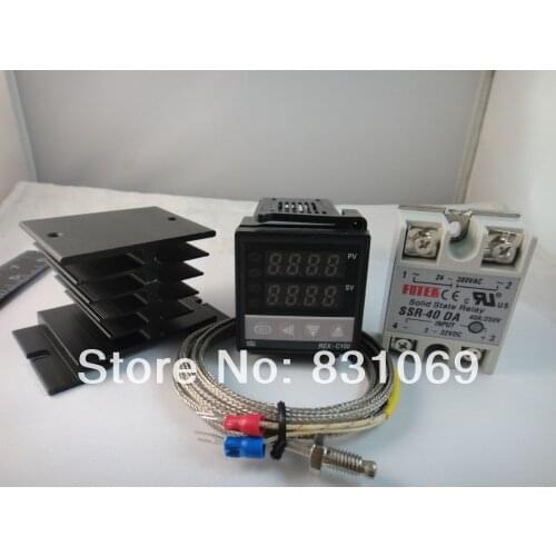 1pcs/lot 100-240VAC PID Temperature Controller + Max.40A SSR + Heat Sink + 2m K probe Brand New