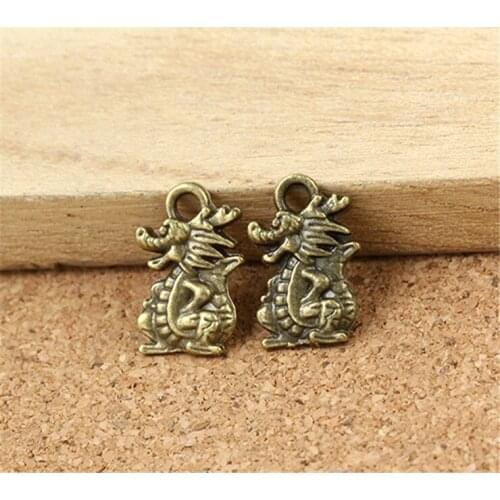 14x9mm 20pcs/lot Antique Bronze Plated Dragon Charms Pendant DIY Handmade Jewelry Accessories