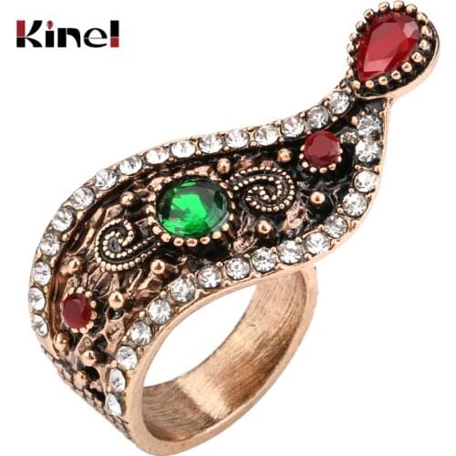 Kinel Hot Turkish Jewelry Antique Rings For Women Unique Ounk Style Gold Color Crystal Vintage Ring Wholesale 2020 New
