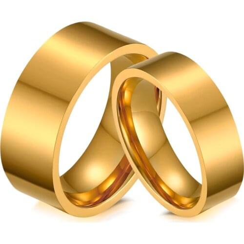 Simple Couple Ring Wedding Engagement Anniversary Gift Stainless Steel Plating Gold-color Rings Fashion Men and Womens Jewelry