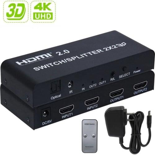 4K 60Hz HDMI 2.0 2 In 4 Out Switch Splitter 2x4 2X2 Audio Extractor Video Converter Adapter 3D 1080p for PS4 PS5 DVD To TV HDTV