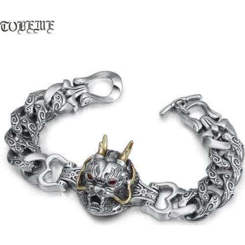 Handcrafted Real 925 Silver Dragon Bracelet Vintage 925 Sterling Power Draon Man Bracelet Thai Silver Hiphop Punk Bracelet