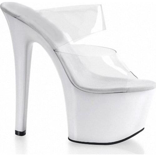 17cm Crystal Transparent Sexy Fashion Beatiful High Heel Slippers Large Big Size 7 Inch Sexy Bride Holy Church Wedding Shoes
