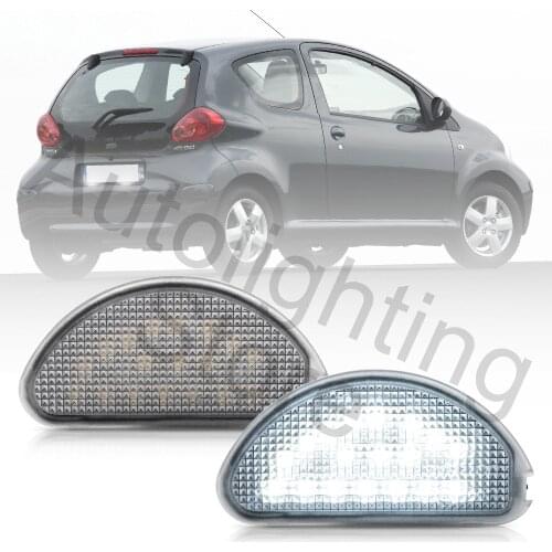 2Pcs LED License Number Plate Light Canbus Error Free Licencia Placa Lamp For Toyota Aygo KGB40 Citroën C1 Peugeot 107 2005-2014
