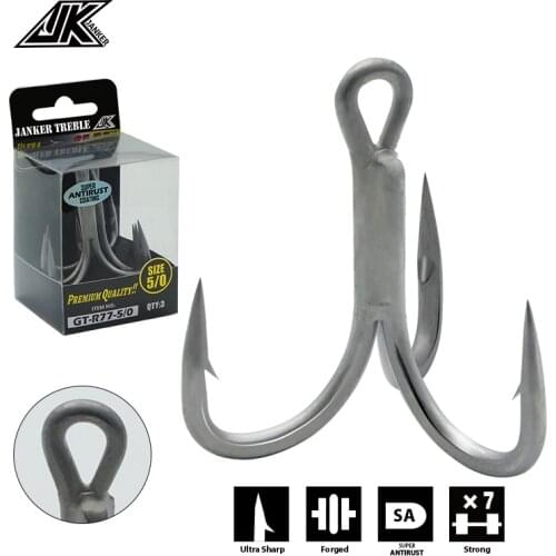 JK GT-R77 4/0 5/0 6/0 treble hooks fishing 7X Strong Triple Fish Hooks Tee Hook box treble hook Sea fishing accessories