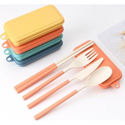 Creative wheat straw folding tableware set with detachable cutlery and chopsticks portable SN345