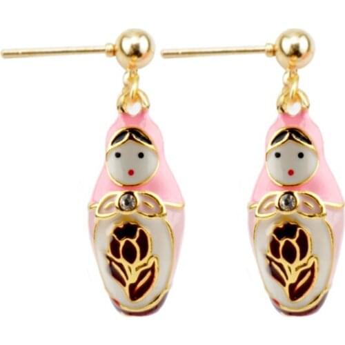 Vintage Russian Matryoshka Metal Enamel Earrings Fashion Cute Japan Doll Toy Earrings Jewelry Gift For Friends Fans