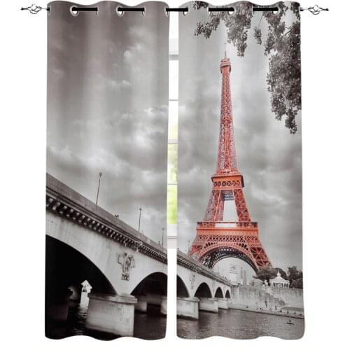 Vintage Paris Eiffel Bridge Blackout Curtains For Living Room Bedroom Window Treatment Blinds Drapes Kitchen Curtains