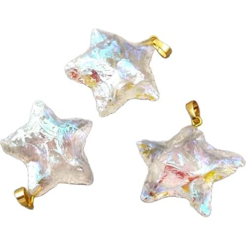 WT-P1461 wholesale price natural raw crystal quartz Pendant stars shape with gold Pendant women fashion Jewelry Connector