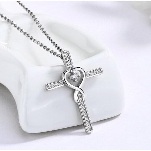 YAONUAN Fine Female Jewelry S925 Sterling Silver Necklace Cross Moissanite Pendant Originality Jesus Prayer Accessories Gift