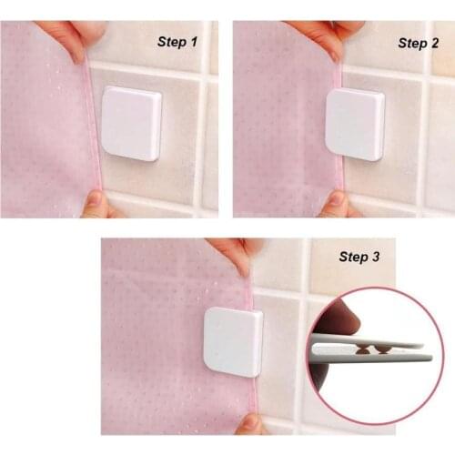 2pcs Adhesive Fixation Shower Curtain Clamps U Shape Fixed Clip Household Bathroom Shower Self-adhesive Curtain Clips