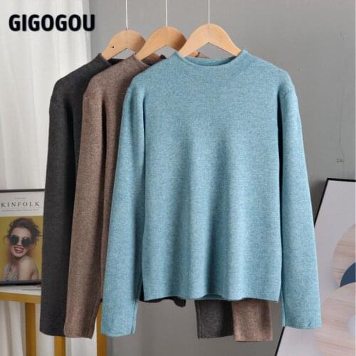 GIGOGOU Half High Collar Cashmere Sweater Women Winter Wool Knit Jumper Long Sleeve Warm Womens Christmas Sweater Top Pull Femme