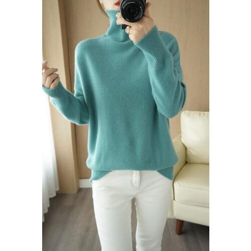 2021 pure wool autumn winter top womens high neck sweater knitted sweater