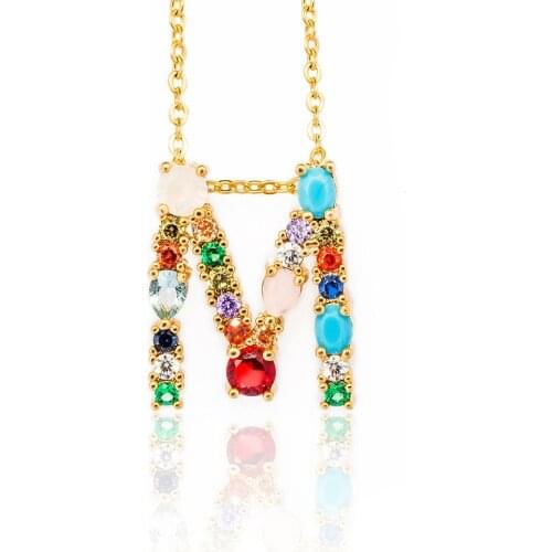 Gold Color Initial Multicolor CZ Necklace Letter Necklace Name Jewelry For Women Accessories Girlfriend Gift