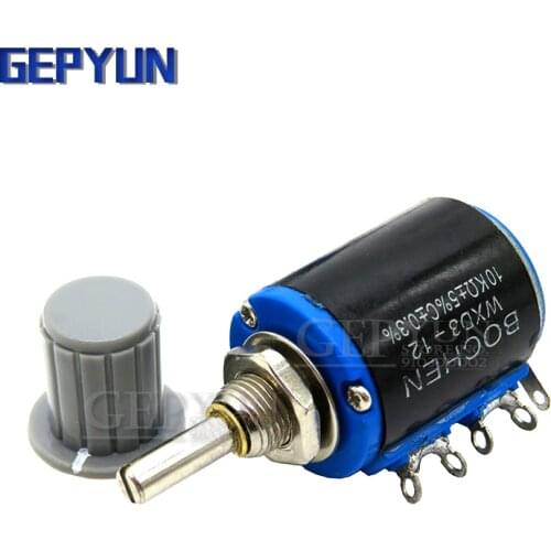 1PCS WXD3-12 1W 10K 4.7K 3.3K 2.2K 1K resistance ring multi-circle precision wire-wound potentiometer+1PCS Grey knob Gepyun