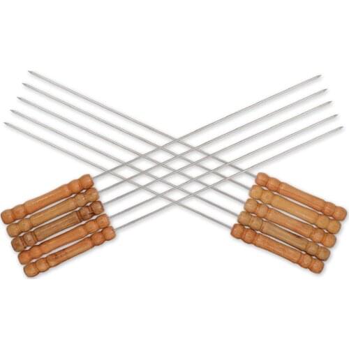 10PCS 30cm BBQ Skewers Camping Grill Sticks BBQ Fork Set Reusable Grill Wood Handle Stainless Steel Skewers For Picnic Accessory
