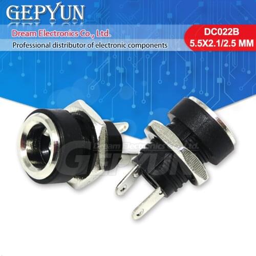 10PCS DC Power Supply Jack Socket Female Panel Mount Connector 2Pin 5.5X2.1/5.5X2.5mm Plug Adapter 2 Terminal Type DC Connector