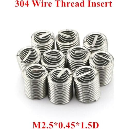100pcs M2.5*0.45*1.5D Wire Thread Insert 304 Stainless steel M2.5 Screw Bushing M2.5*1.5D Wire Screw Sleeve Thread Repair Insert