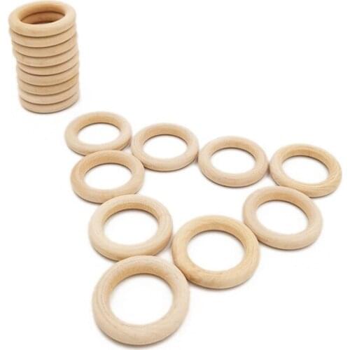 20pcs 35mm 1.37" Baby Wooden Teething Rings Necklace Bracelet DIY Crafts Natural Baby Toys