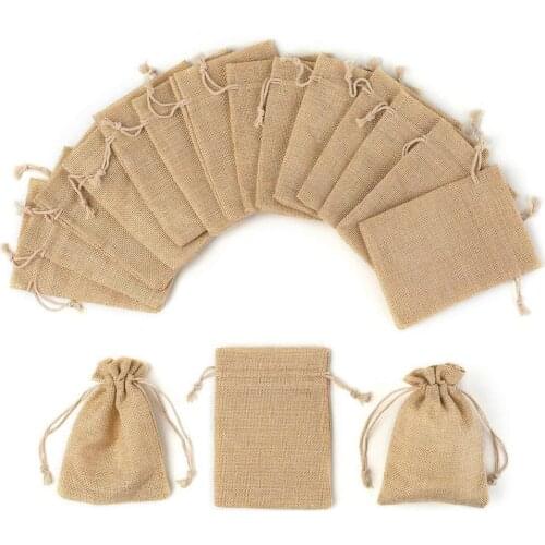 20pcs/lot 10x14cm, 13x18cm, 15x20cm, 17x23cm Linen Jute Drawstring Bags Logo Printed Sacks Wedding Birthday Party Favors