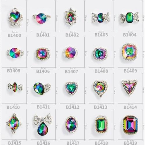 20pcs High Quality Love Bow Crown Shape Alloy K9 Violet Flame Laser Magic Rhinestone 3D Charm DIY Nail Art Jewelry Decoration