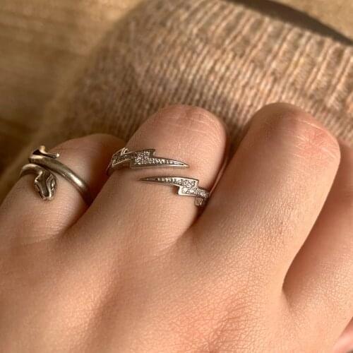2021 New HipHop Lightning CZ Opening Ring For Women Fashion Silver Color Ring Accessories Creative Ladies Party Punk Jewelry