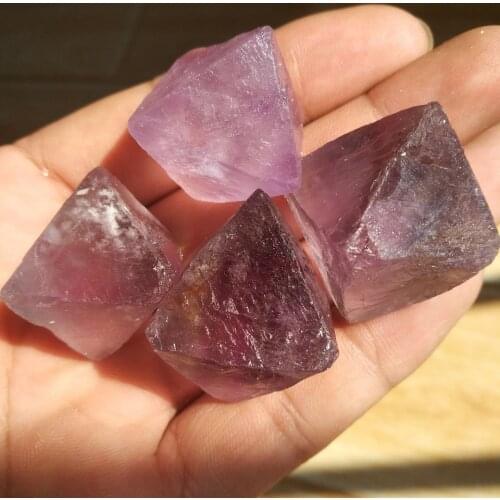 4pcs Fluorite Octahedron Real Rare Natural Clear Purple Green Crystal Pyramid