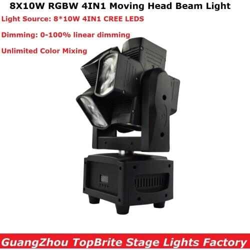 8X10W RGBW 4IN1 Moving Head Beam Light Good For Stage Dj Party Bar CREE LED Lamp Stage Effect Lights Unique Beam Moving Heads