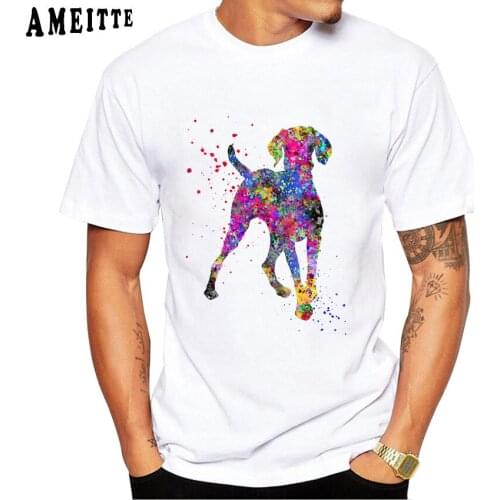 AMEITTE Clever Magyar Dog Design T-Shirt Summer Men Short Sleeve Hungarian Vizsla Watercolor Print Boy White Tops Casual Tees