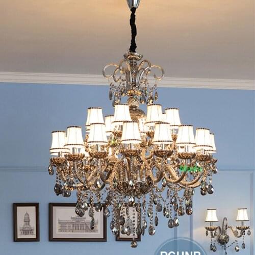 Large Crystal Chandelier for Living room High Ceiling Crystal Lamp Villa Staircase Light Restaurant Smoke Grey Candle Lamps