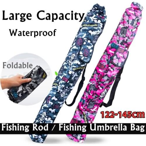 Large Capacity Foldable Fishing Rod Fishing Umbrella Bag Ultra-light Portable Thick Waterproof Canvas Fishing Gear Storage Bag