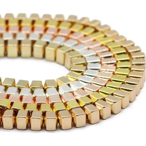 BTFBES 6X6MM Natural Stone Rose Gold Silver Square Shape Hematite Spacer Loose Beads For Jewelry Making DIY Necklace Bracelet