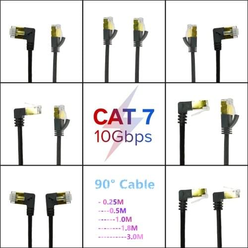 Ethernet Thin Cable RJ45 Cat7 Lan Ultra Slim Cable UTP RJ45 Network Cable for Cat6 Compatible Patch Cord 90 Degree Right Angle